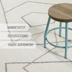 Kurzflorteppich Rund Creme Weiß aus Schurwolle 