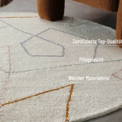 Kurzflorteppich Rund Creme Weiß aus Schurwolle 