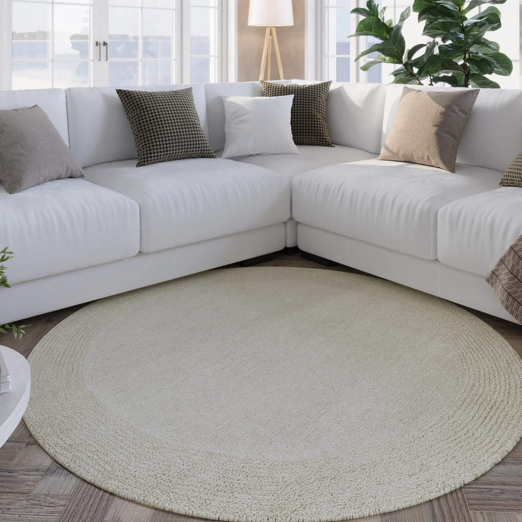 Kurzflor Teppich Rund Creme Weiß aus Schurwolle "Hamptons TWENTYONE" WECONhome