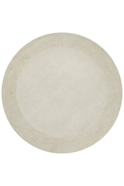 Kurzflor Teppich Rund Creme Weiß aus Schurwolle
