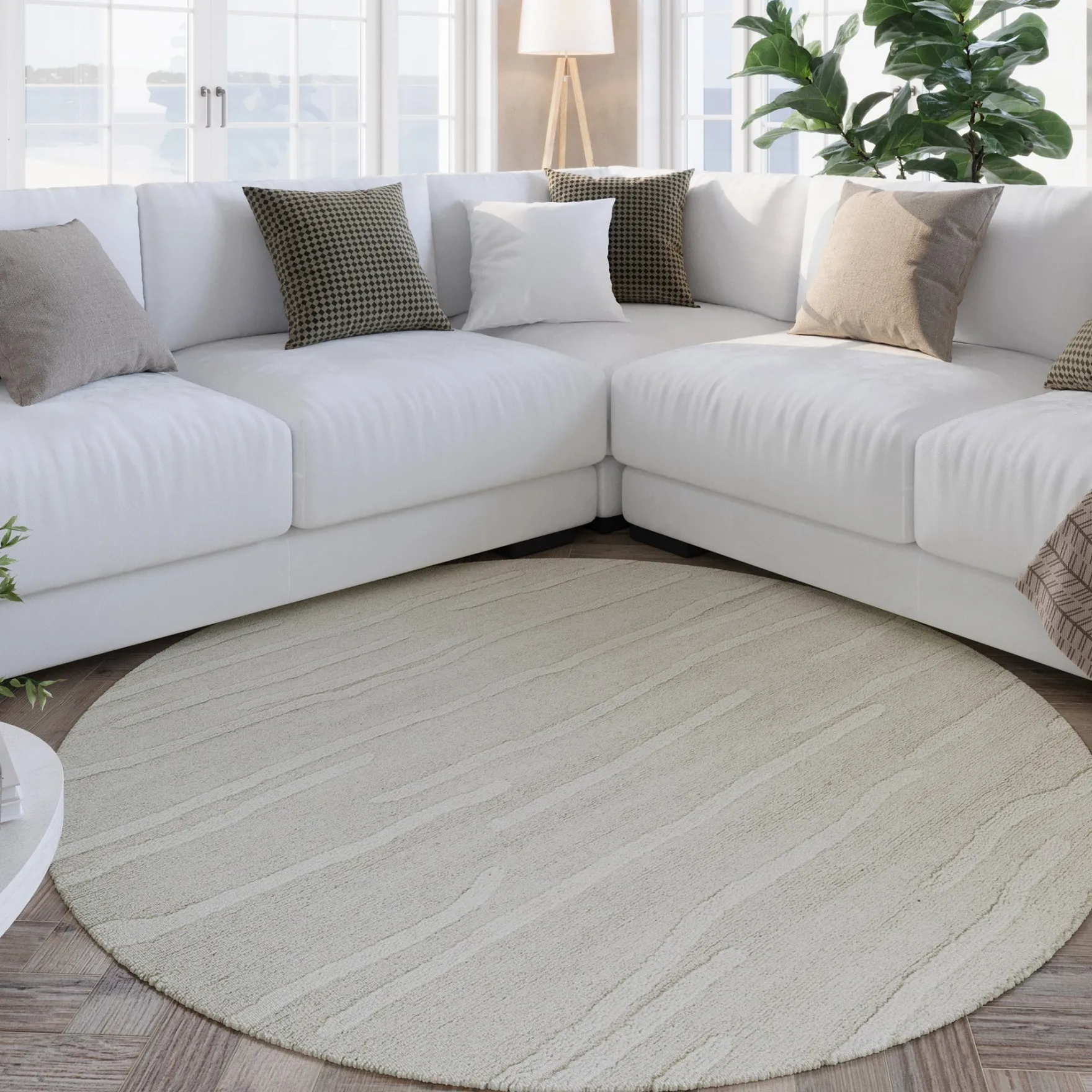Kurzflor Teppich Rund Creme Weiß aus Schurwolle "Hamptons TWENTY" WECONhome