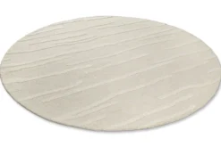Kurzflor Teppich Rund Creme Weiß aus Schurwolle