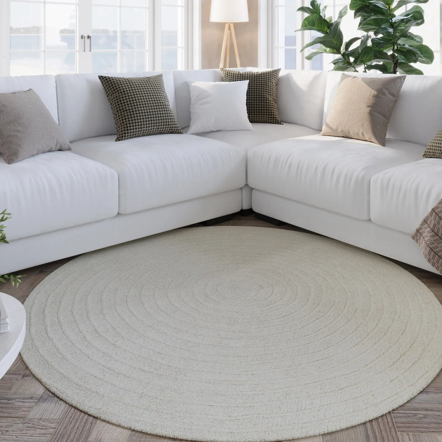 Kurzflor Teppich Rund Creme Weiß aus Schurwolle "Hamptons NINETEEN" WECONhome
