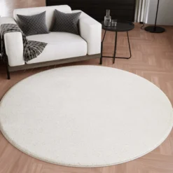 Kurzflorteppich Rund Creme Weiß