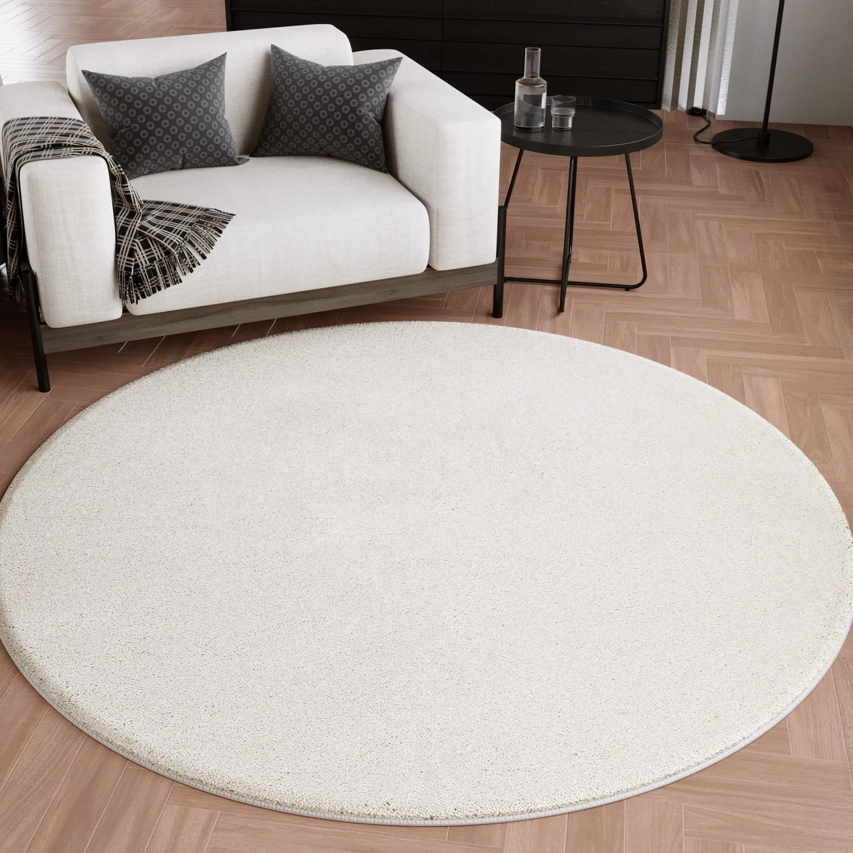 Kurzflorteppich Rund Creme Weiß "Wogh" WECONhome