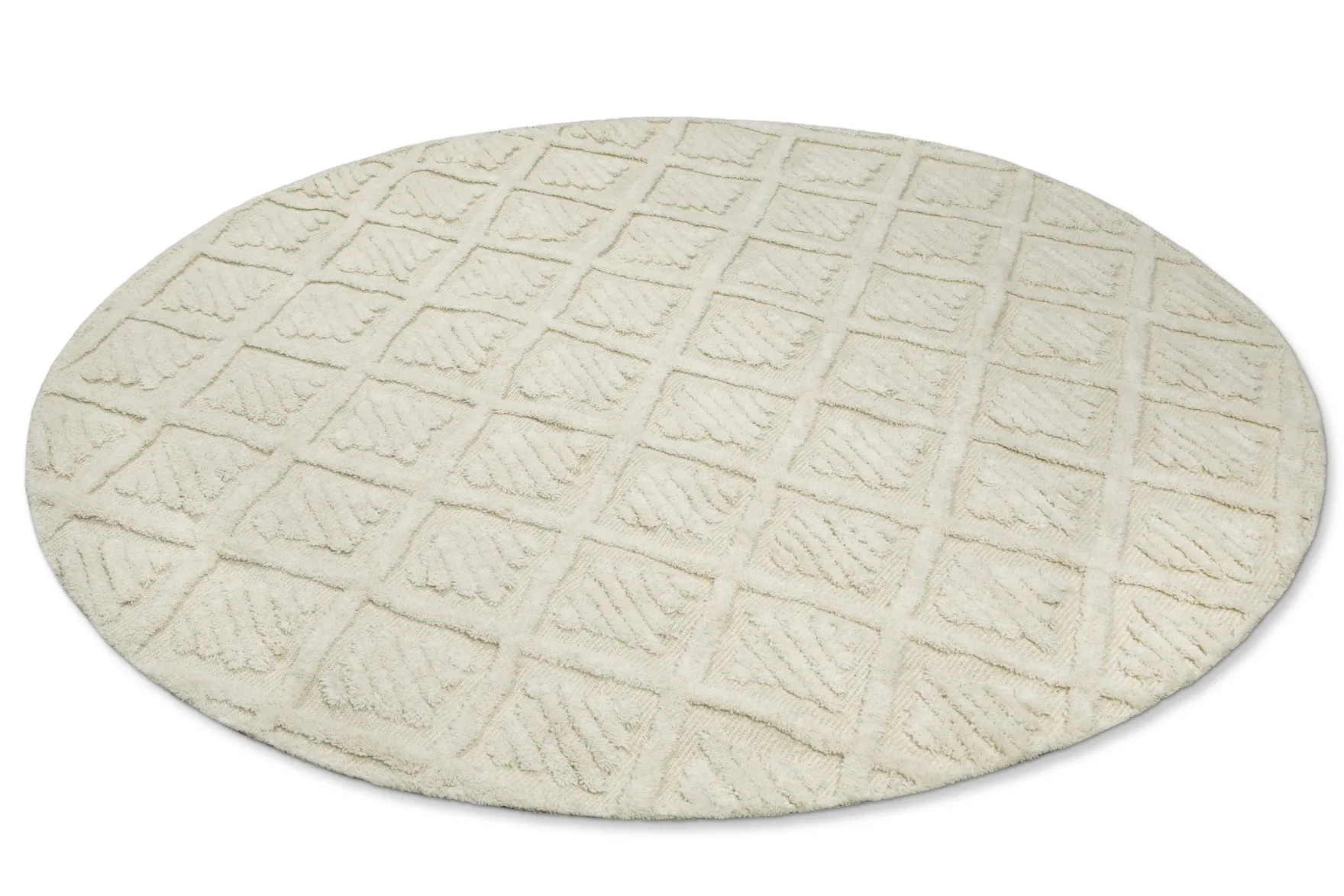 Kurzflor Teppich Rund Creme Weiß aus Schurwolle "Hamptons SEVENTEEN" WECONhome