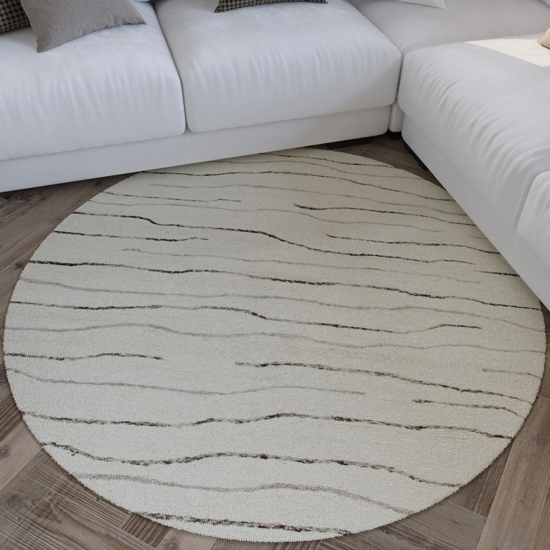 Kurzflor Teppich Rund Creme Weiß aus Schurwolle "Hamptons ELEVEN" WECONhome