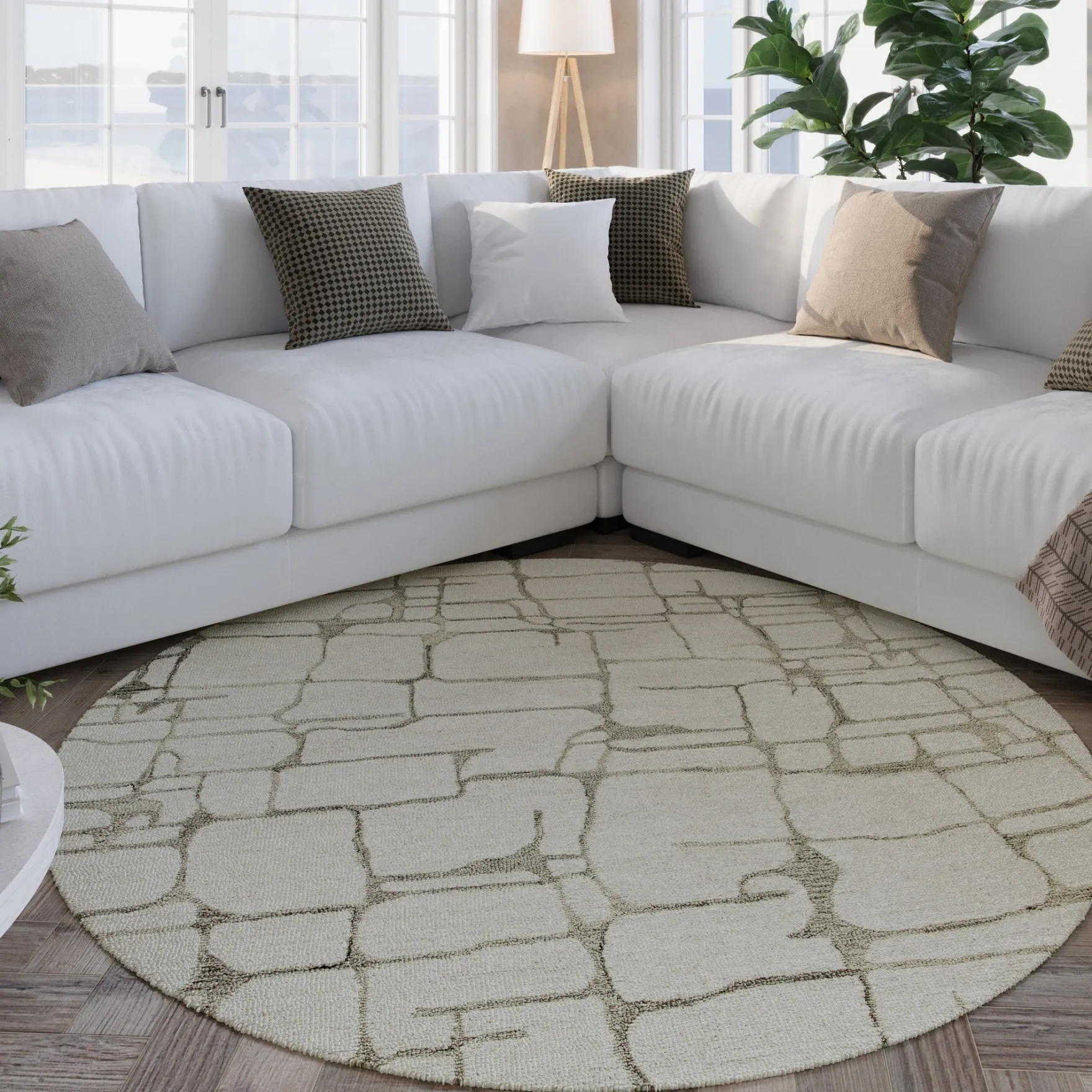 Kurzflor Teppich Rund Creme Weiß aus Schurwolle "Hamptons TWELVE" WECONhome