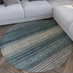 Kurzflor Teppich Rund Grau Blau meliert