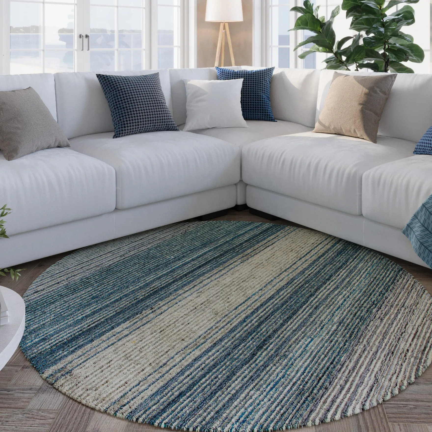 Kurzflor Teppich Rund Grau Blau meliert "Hamptons TWENTYFOUR" WECONhome