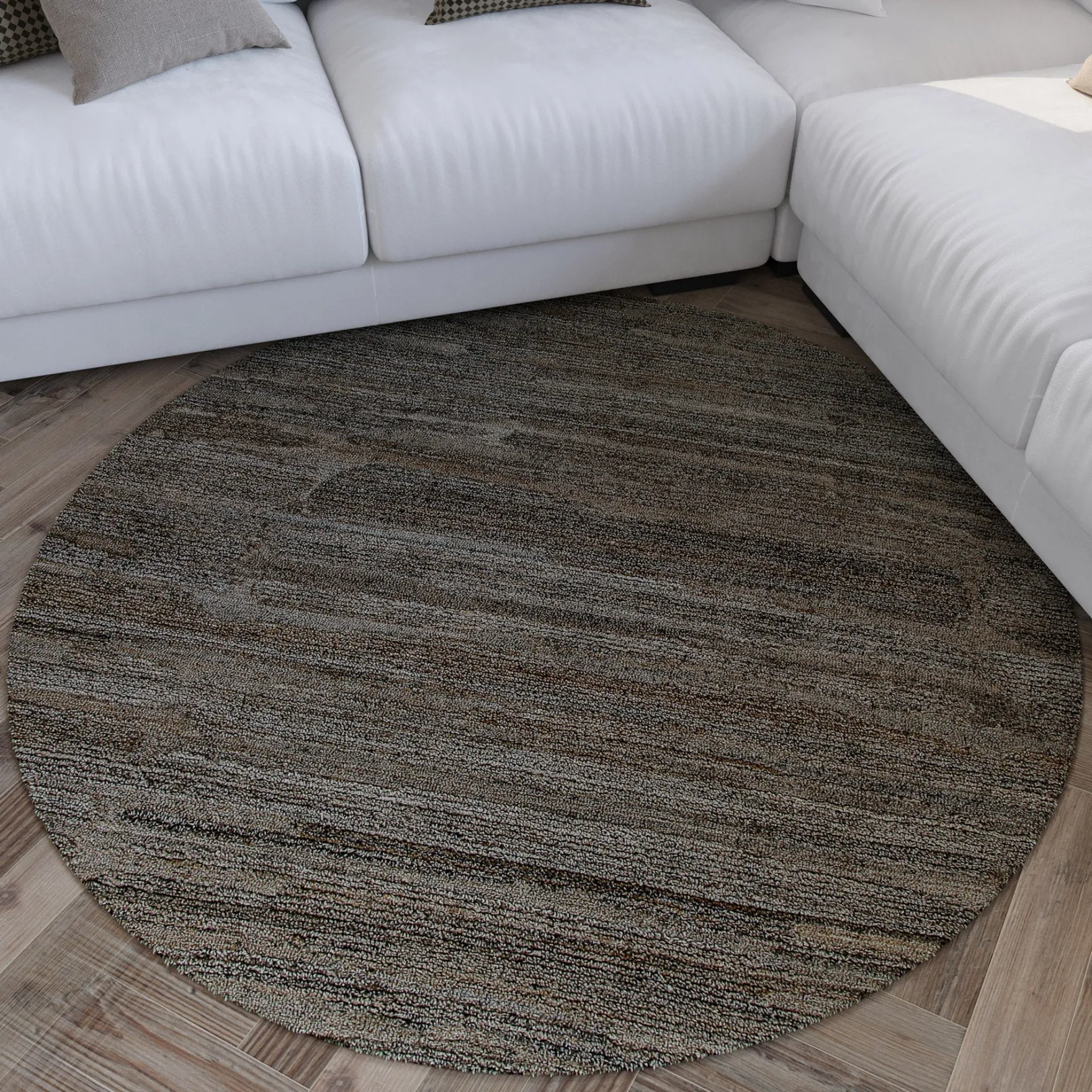 Kurzflor Teppich Rund Grau Braun meliert "Hamptons EIGHTEEN" WECONhome