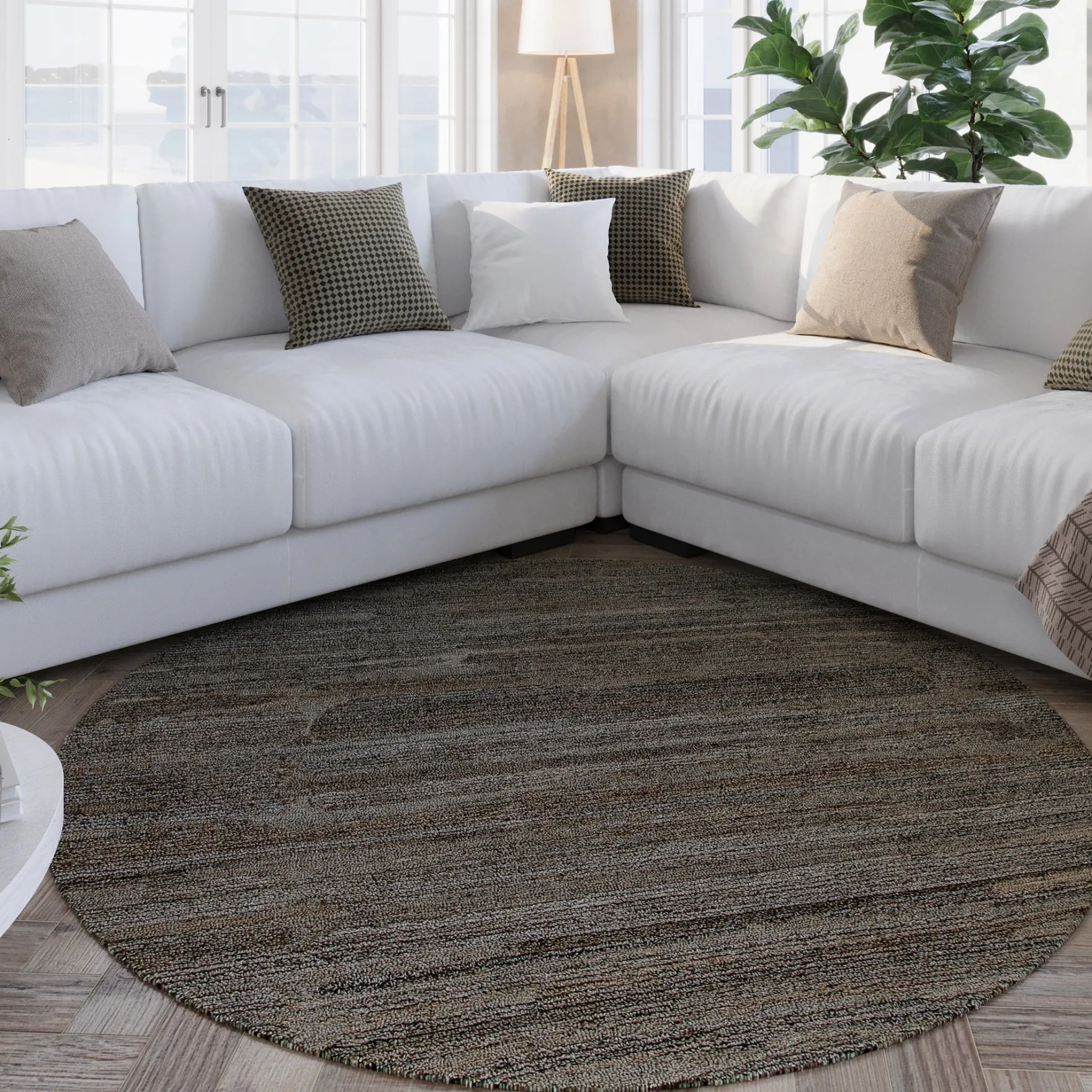 Kurzflor Teppich Rund Grau Braun meliert "Hamptons EIGHTEEN" WECONhome