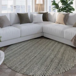 Kurzflor Teppich Rund Grau Braun meliert "Hamptons FOURTEEN" WECONhome