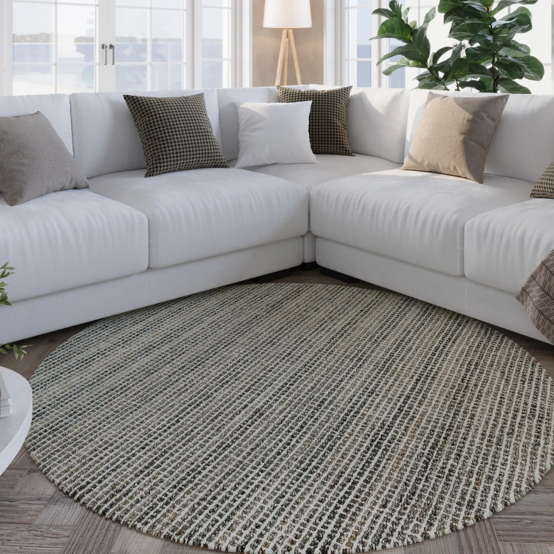 Kurzflor Teppich Rund Grau Braun meliert "Hamptons FOURTEEN" WECONhome