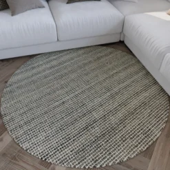 Kurzflor Teppich Rund Grau Braun meliert