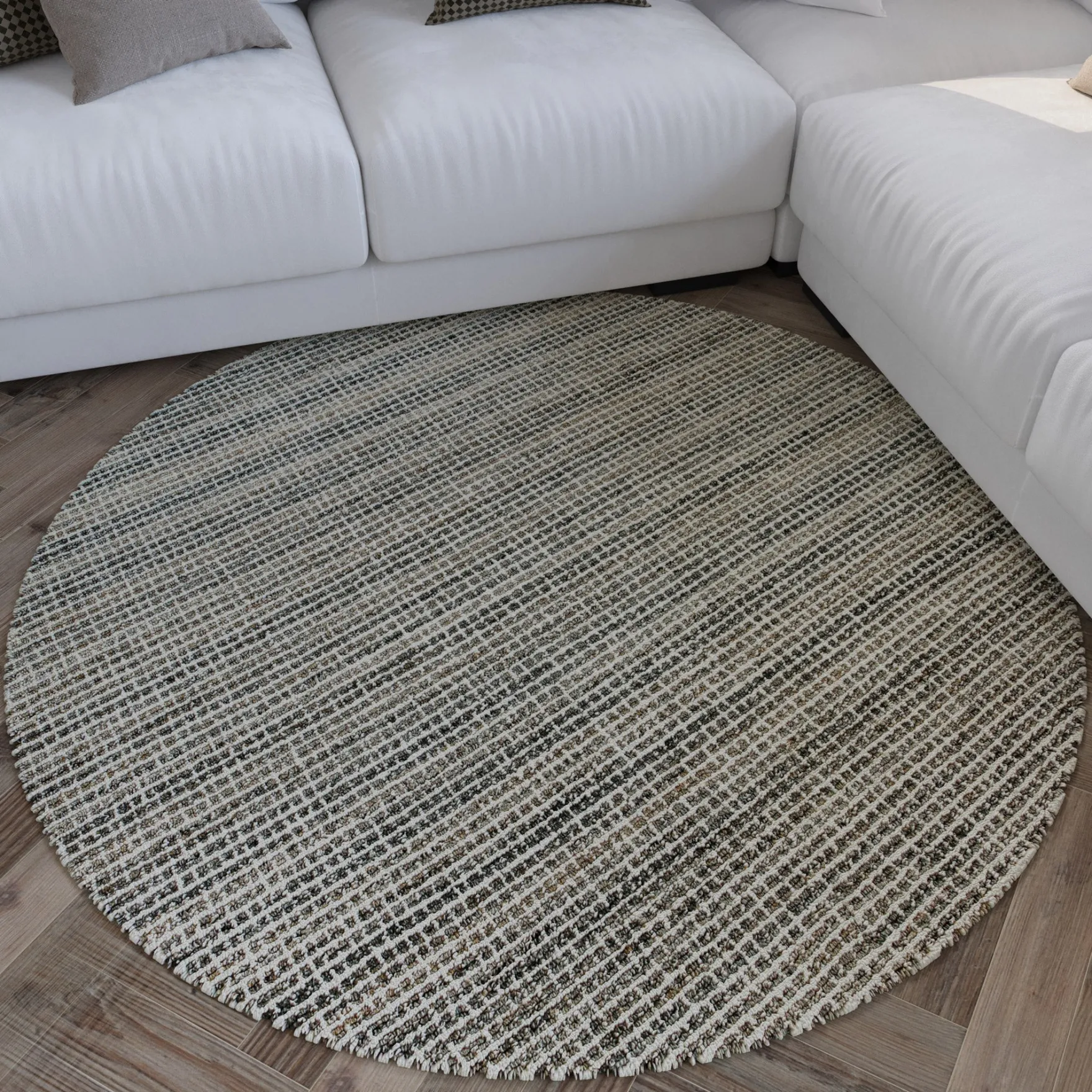 Kurzflor Teppich Rund Grau Braun meliert "Hamptons FOURTEEN" WECONhome