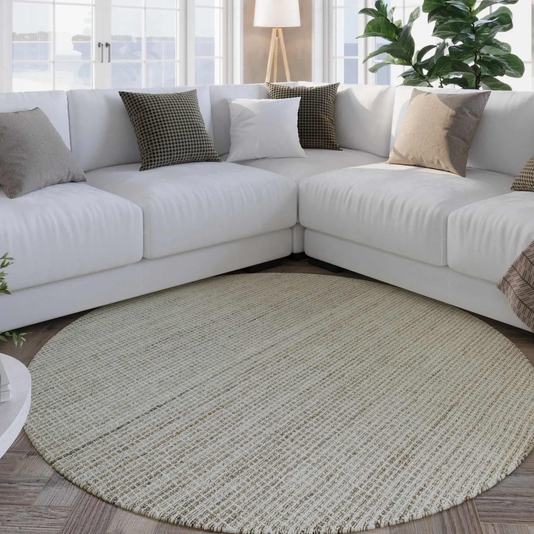 Kurzflor Teppich Rund Greige meliert "Hamptons FOURTEEN" WECONhome
