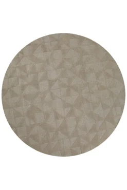Kurzflor Teppich Rund Sand Beige aus Schurwolle
