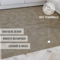 Kurzflor Teppich Rund Sand Beige aus Schurwolle
