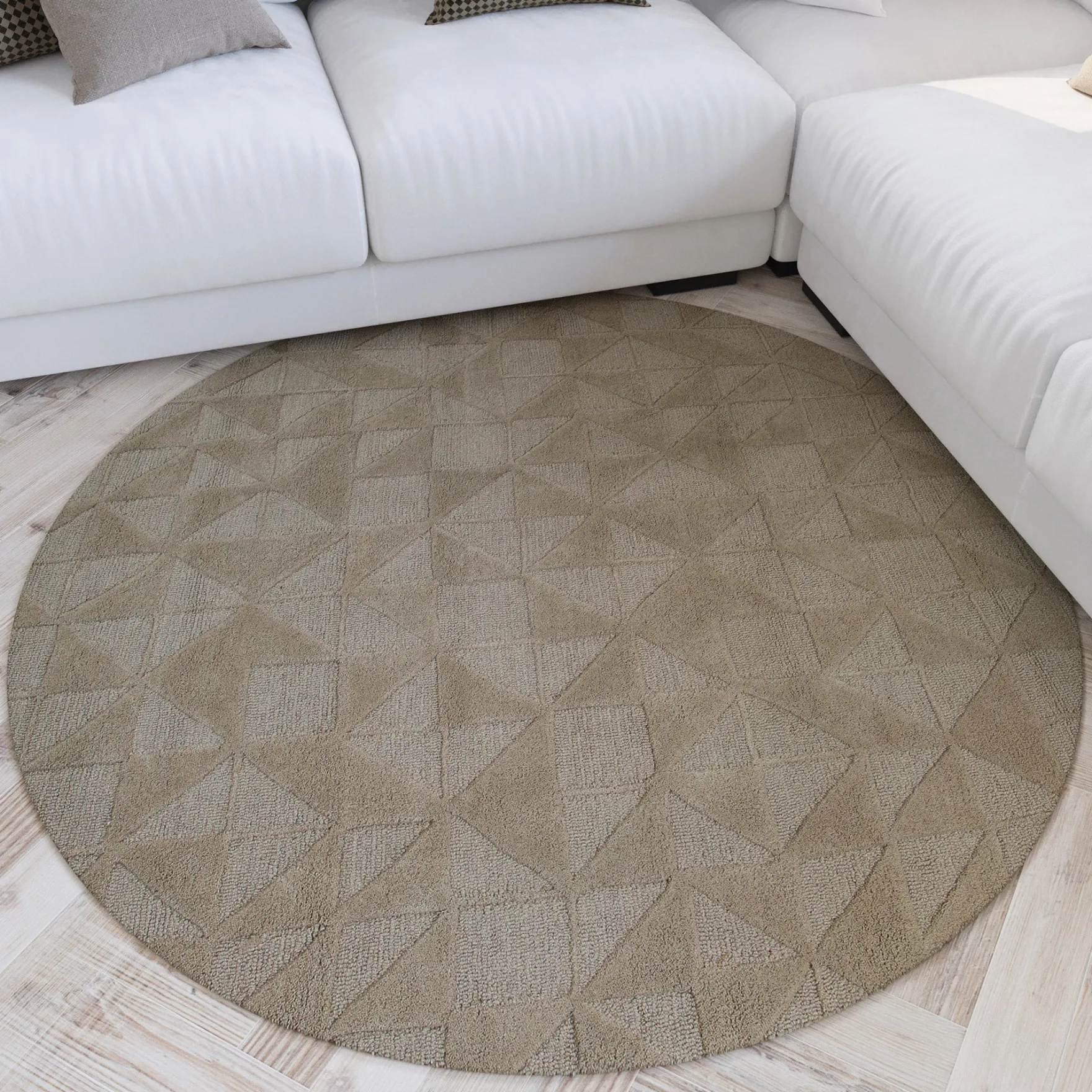 Kurzflor Teppich Rund Sand Beige aus Schurwolle "Hamptons THIRTYSEVEN" WECONhome