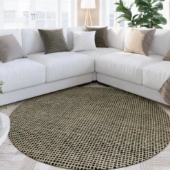 Kurzflor Teppich Rund Sand Beige