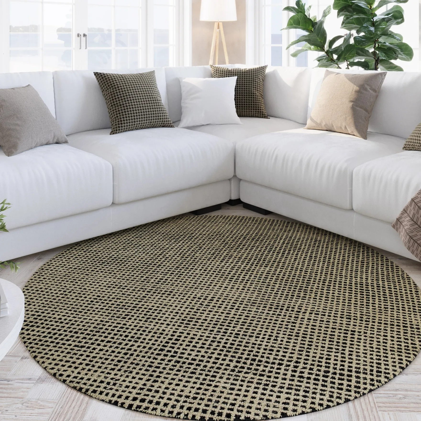 Kurzflor Teppich Rund Sand Beige "Hamptons TWENTYNINE" WECONhome