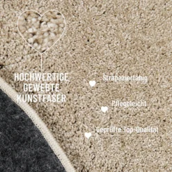 Kurzflorteppich Rund Sand Beige