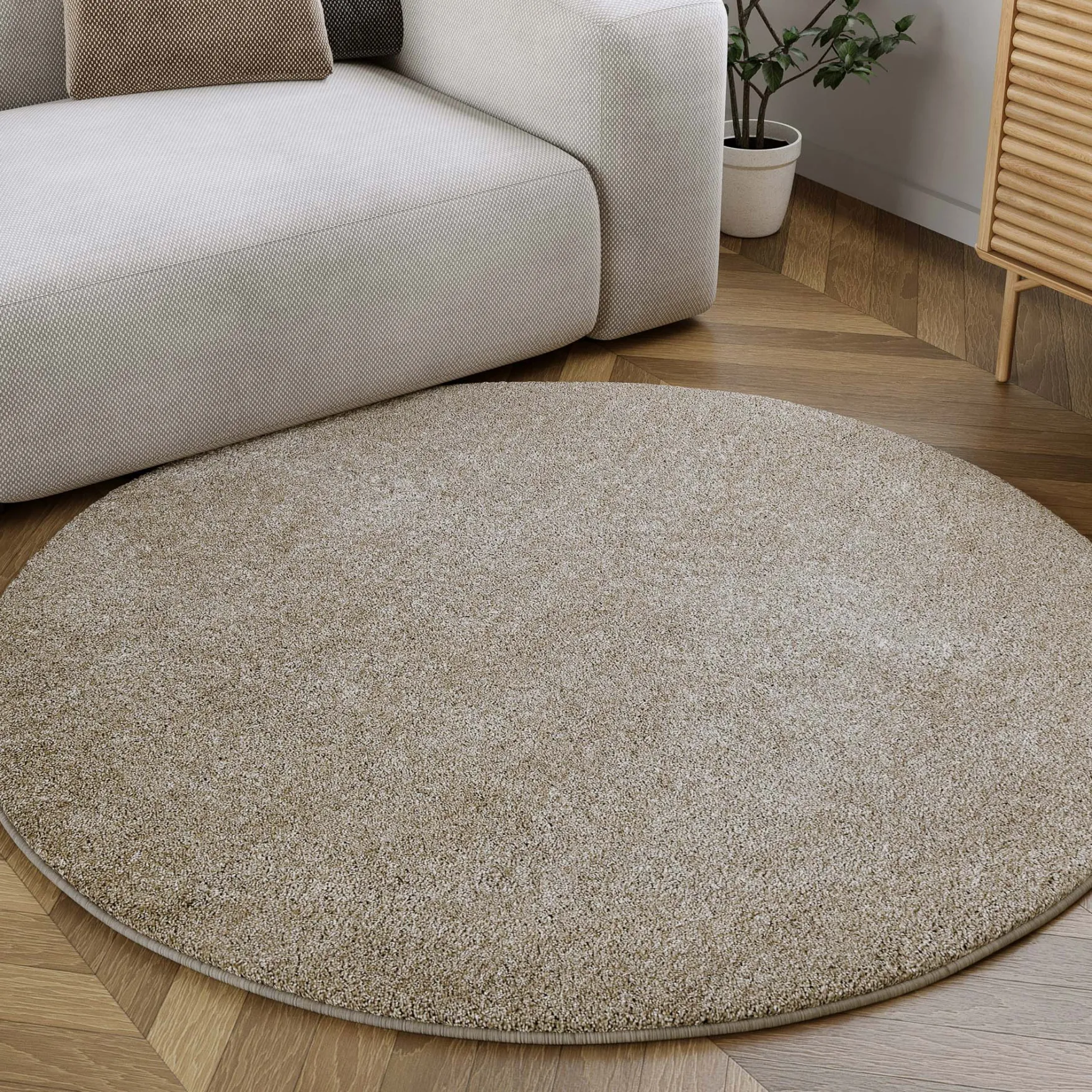 Kurzflorteppich Rund Sand Beige "Manta" Homie Living