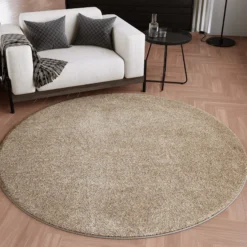 Kurzflorteppich Rund Sand Beige