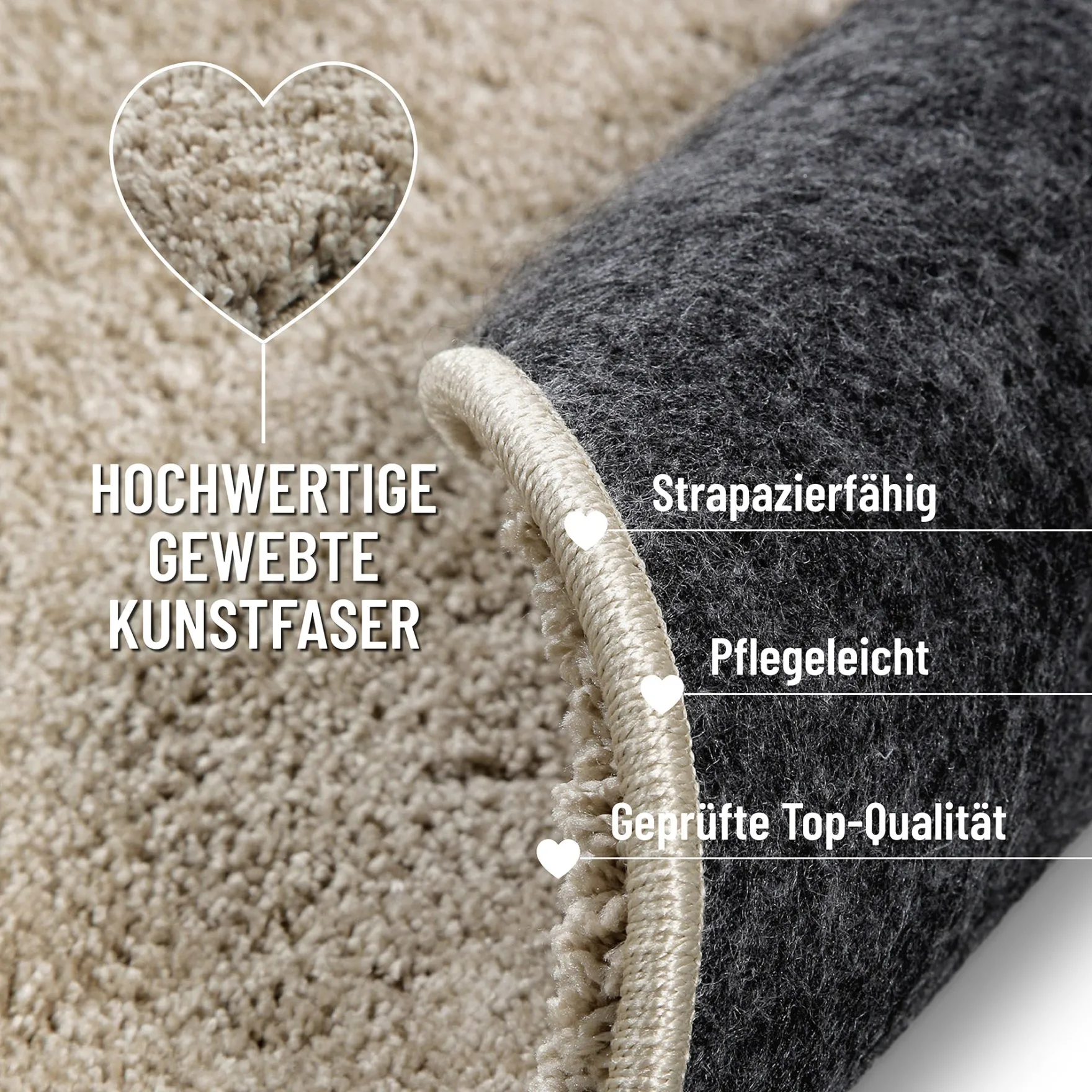 Kurzflorteppich Rund Sand Beige "Nova" WECONhome Basics