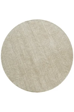 Kurzflor Teppich Rund Sand Beige aus Schurwolle 