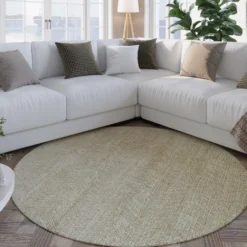 Kurzflor Teppich Rund Sand Beige aus Schurwolle 