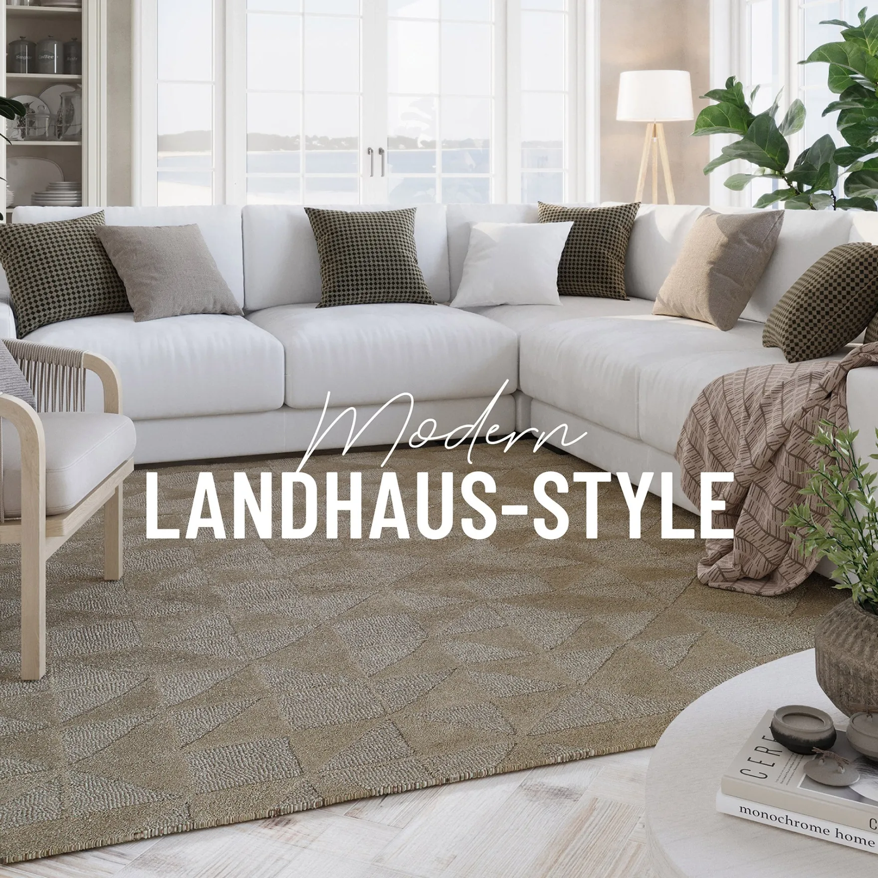 Kurzflor Teppich Sand Beige aus Schurwolle "Hamptons THIRTYSEVEN" WECONhome