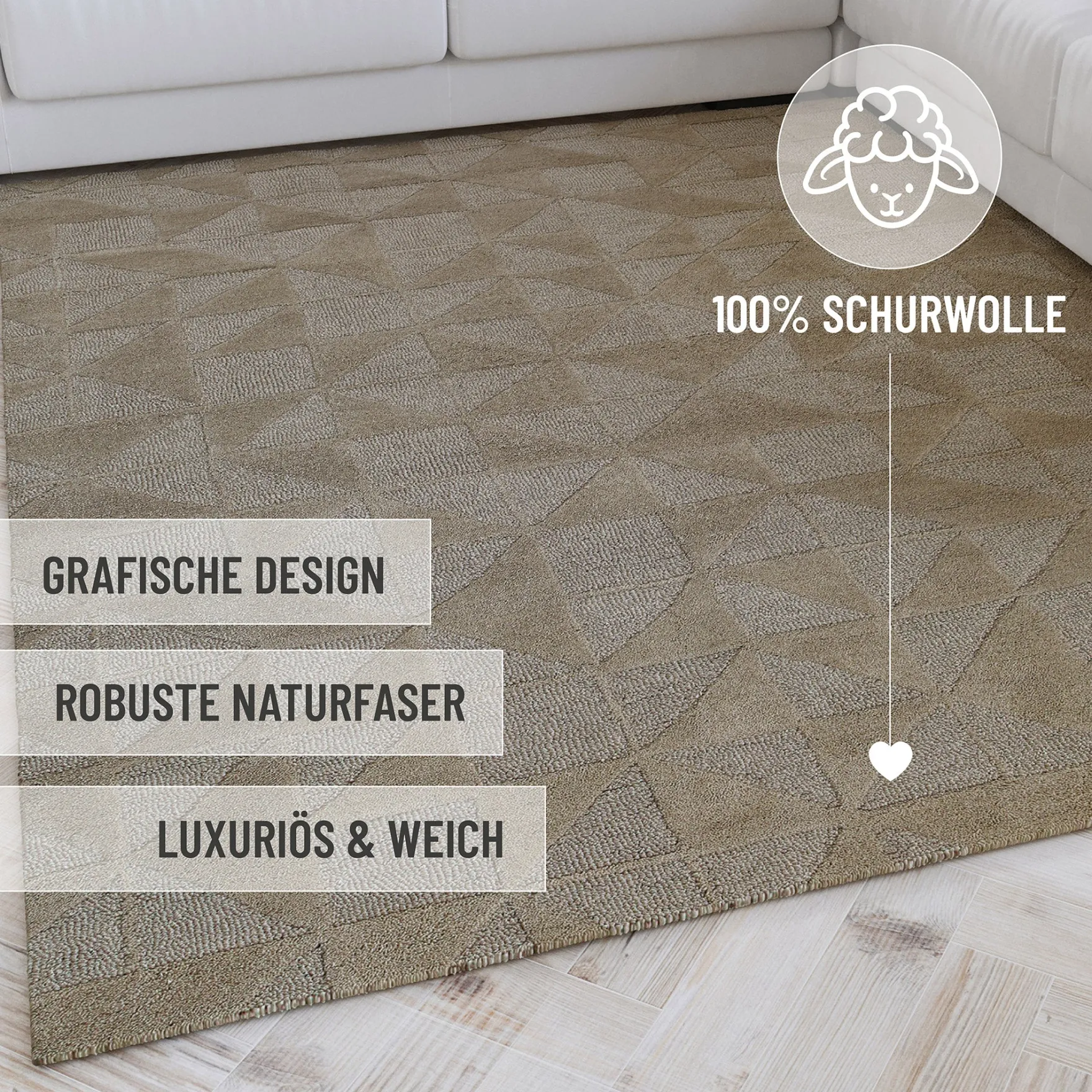 Kurzflor Teppich Sand Beige aus Schurwolle "Hamptons THIRTYSEVEN" WECONhome