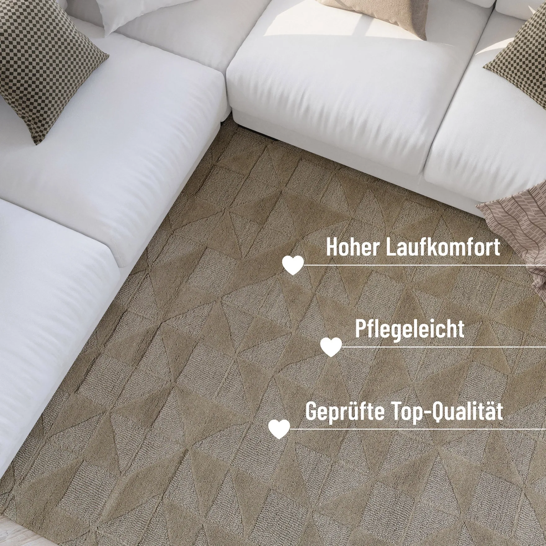 Kurzflor Teppich Sand Beige aus Schurwolle "Hamptons THIRTYSEVEN" WECONhome