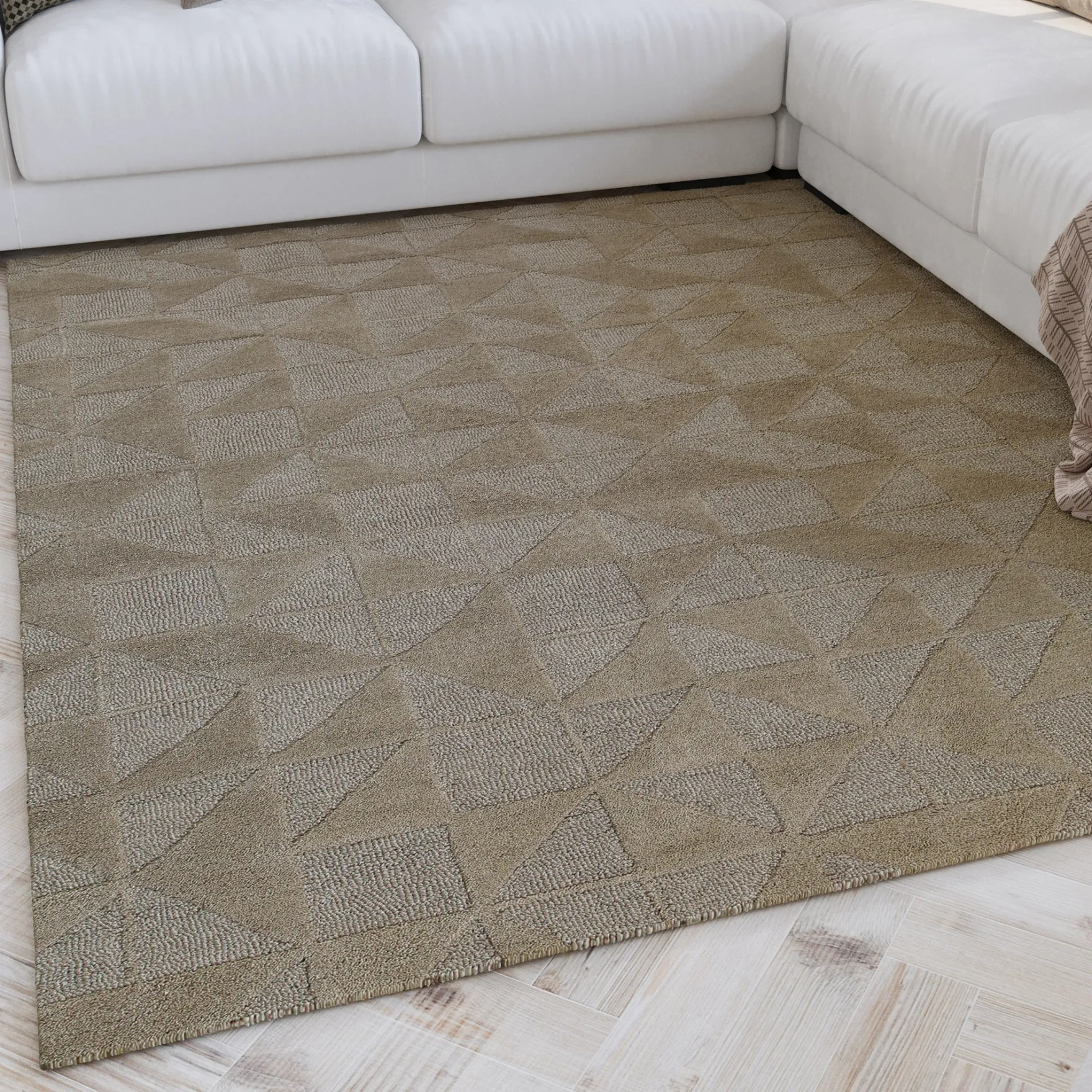 Kurzflor Teppich Sand Beige aus Schurwolle "Hamptons THIRTYSEVEN" WECONhome