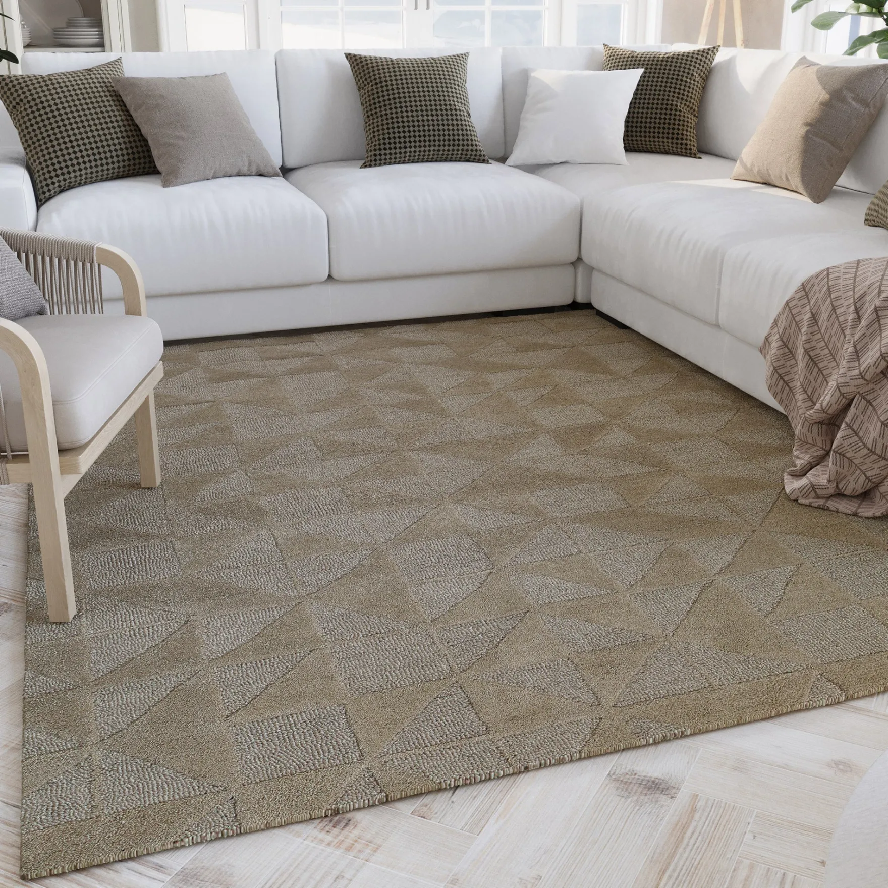 Kurzflor Teppich Sand Beige aus Schurwolle "Hamptons THIRTYSEVEN" WECONhome