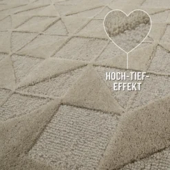 Kurzflor Teppich Sand Beige aus Schurwolle