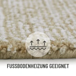 Kurzflor Teppich Sand Beige aus Schurwolle 