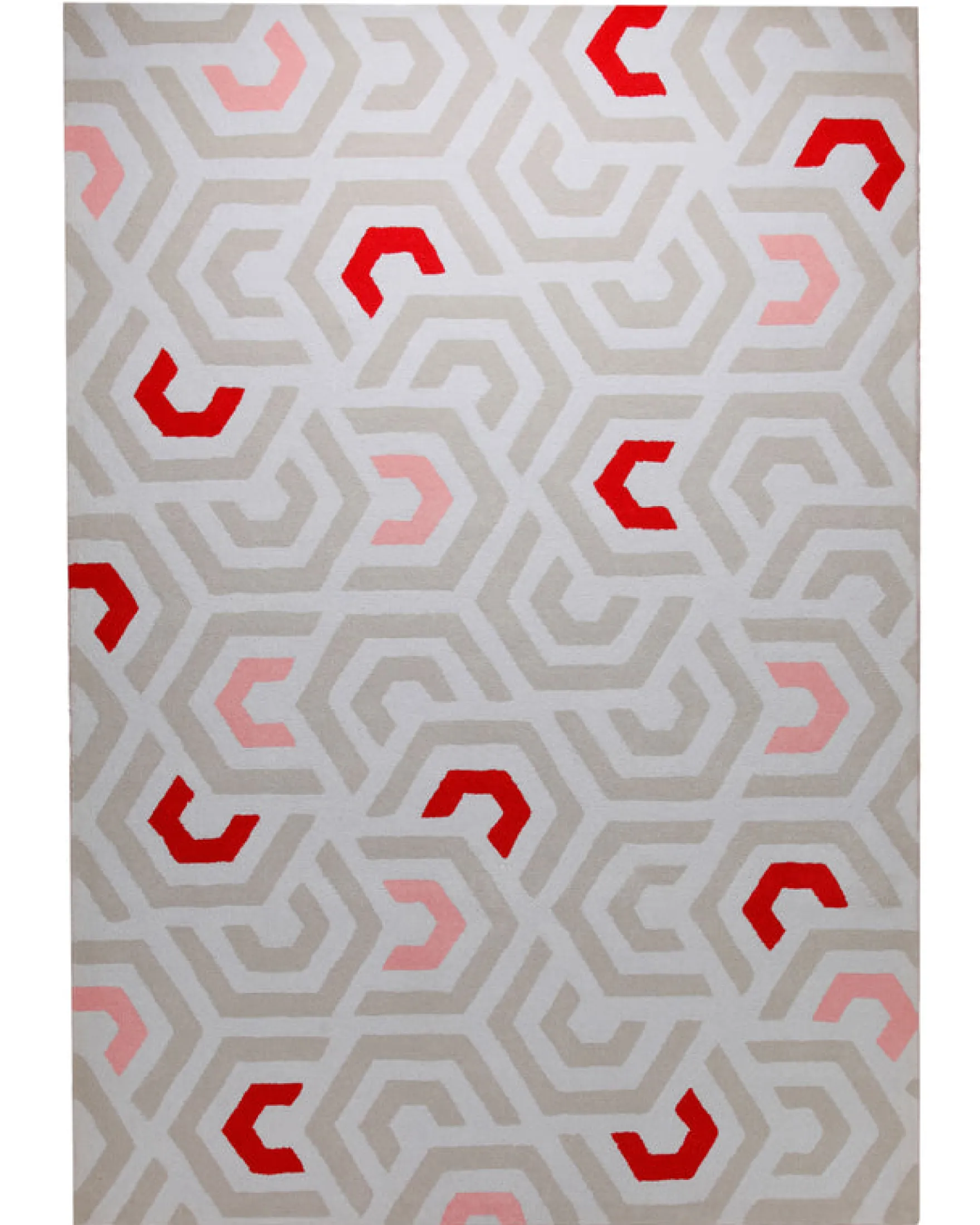 Labyrinth in Sand mit Rot - Hoch-Tief-Handtuft 160 x 230 cm