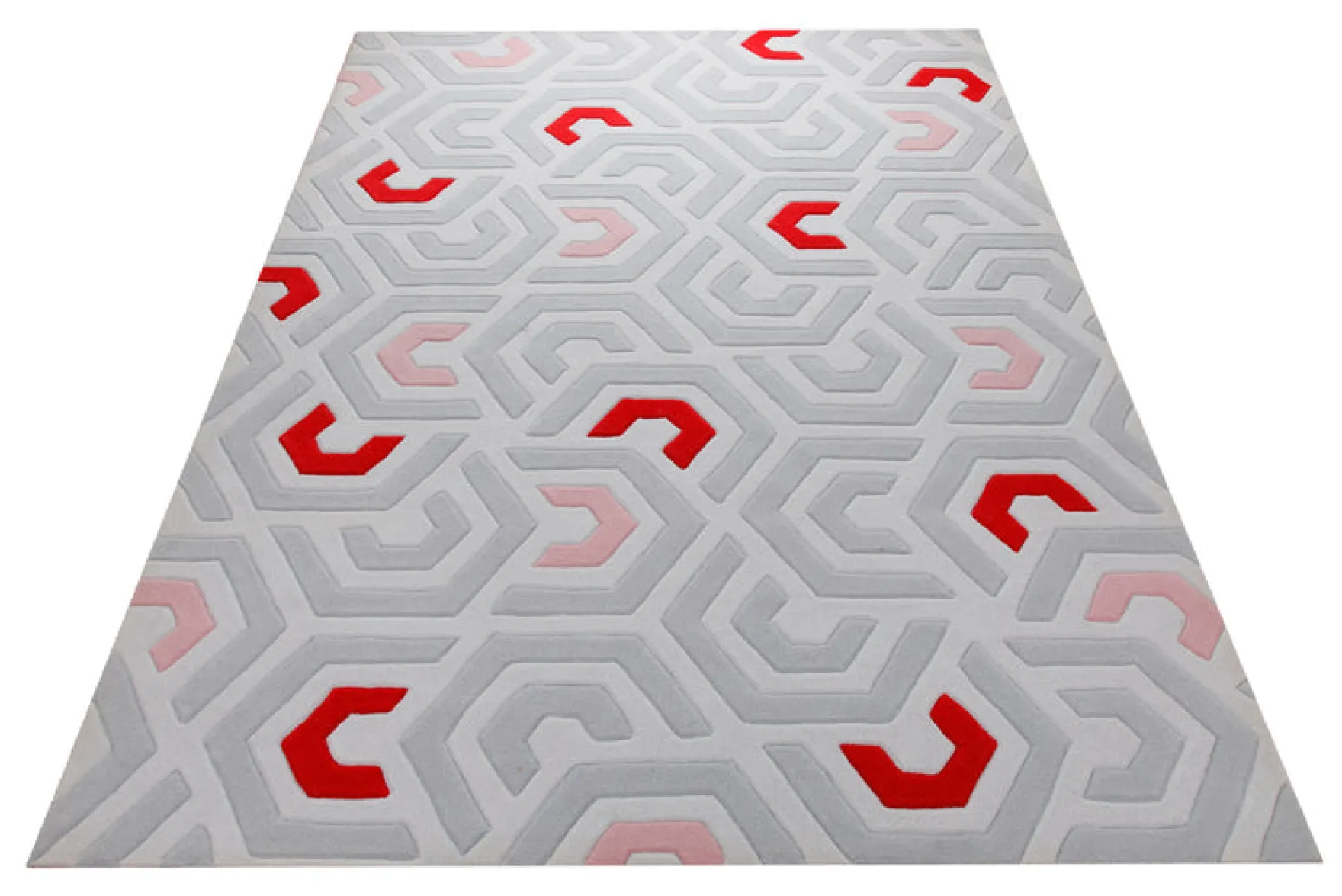 Labyrinth in Sand mit Rot - Hoch-Tief-Handtuft 160 x 230 cm