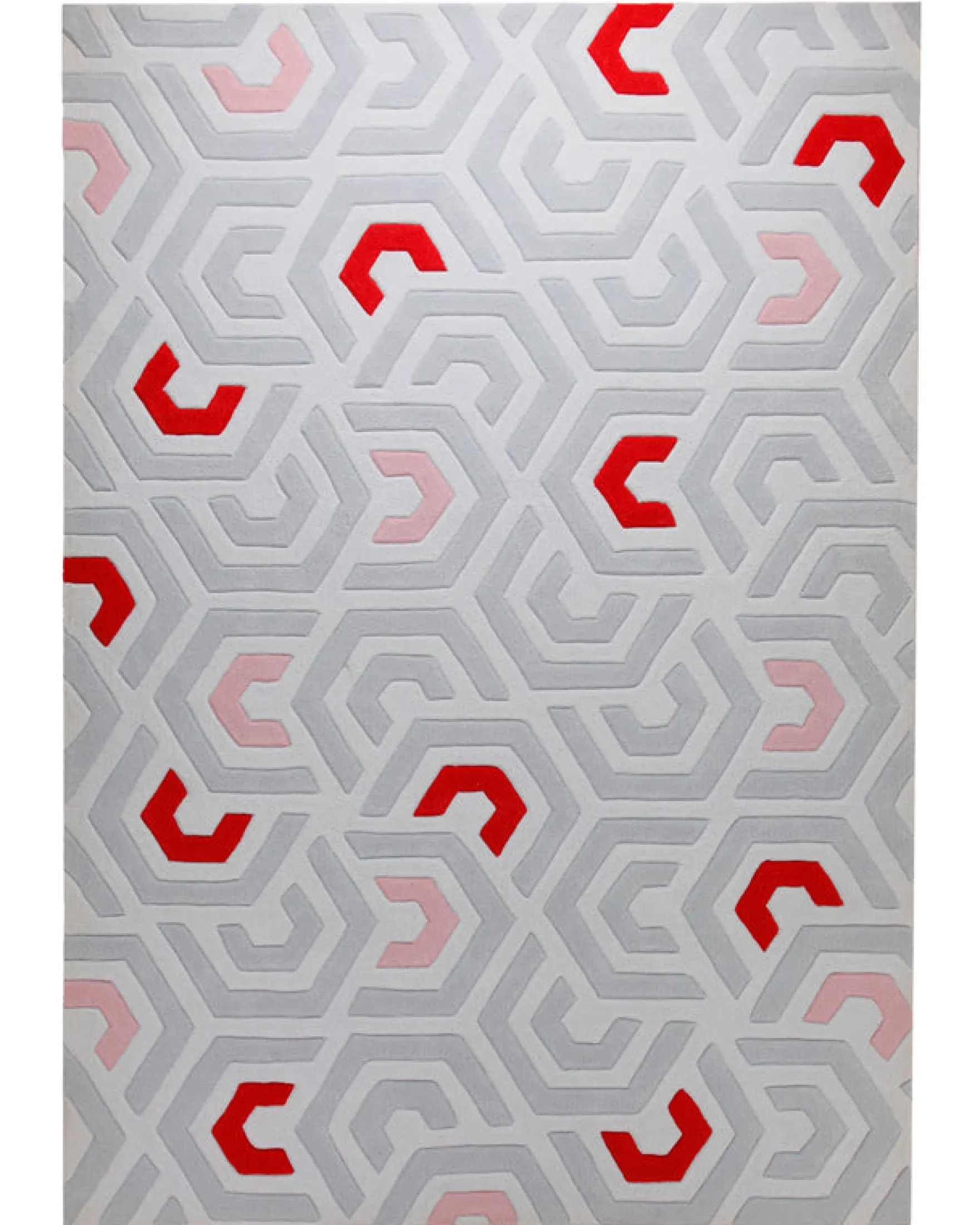Labyrinth in Sand mit Rot - Hoch-Tief-Handtuft 160 x 230 cm