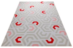 Labyrinth in Sand mit Rot - Hoch-Tief-Handtuft 160 x 230 cm
