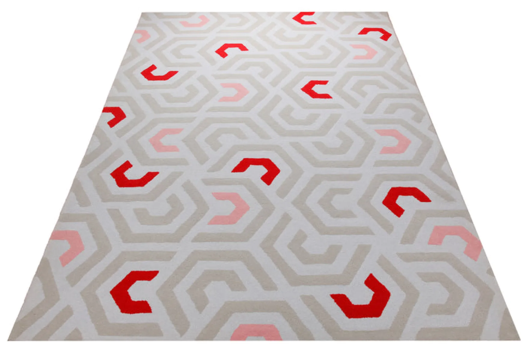Labyrinth in Sand mit Rot - Hoch-Tief-Handtuft 160 x 230 cm