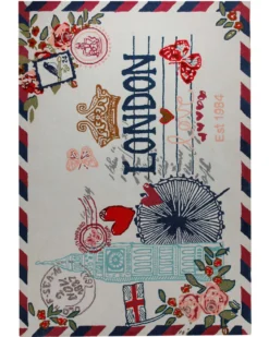 London-Postkarte in Navy - Handtuft Wolle 160 x 230 cm