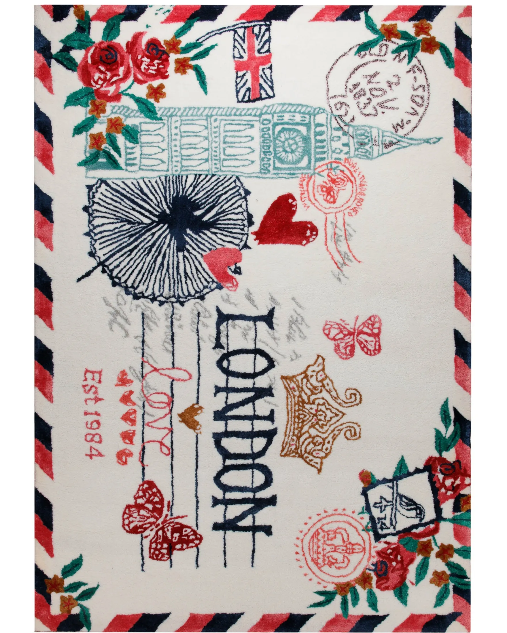 London-Postkarte klassisch - Handtuft Wolle 160 x 230 cm