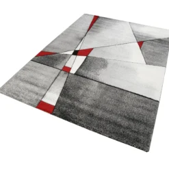 Moderner Webteppich – Robustes & Pflegeleichtes Design - Farbe: Grau Rot