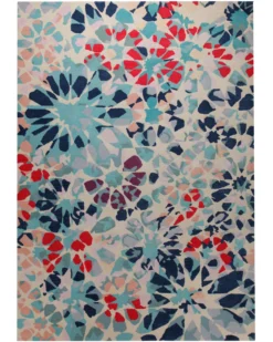 Mosaikblüte in Nachtblau - Handtuft Wolle 160 x 230 cm
