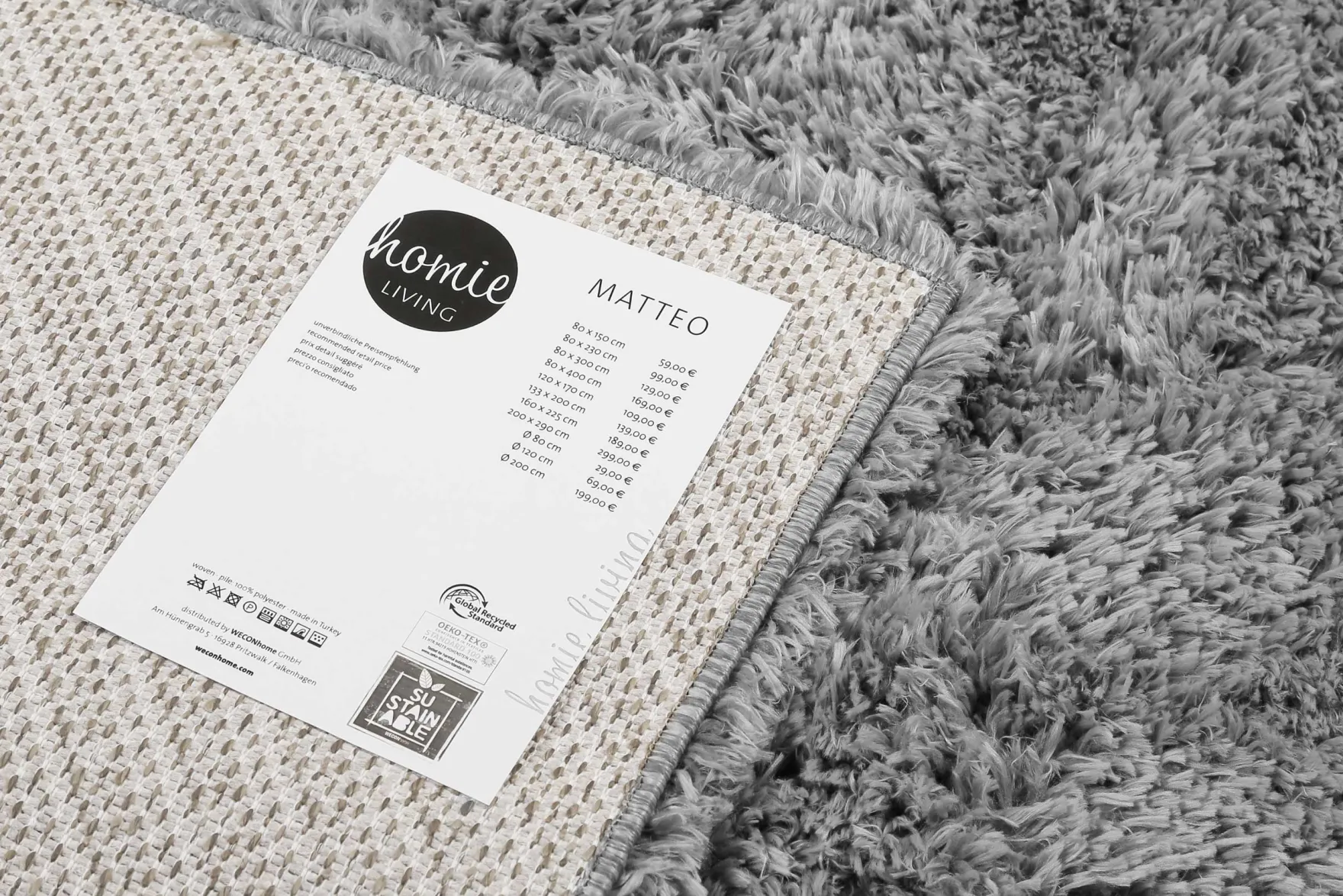 Nachhaltiger Teppich Grau Silber soft & weich "Matteo" Homie Living