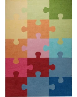 Puzzleteile bunt - Kinderteppich Wolle 160 x 230 cm